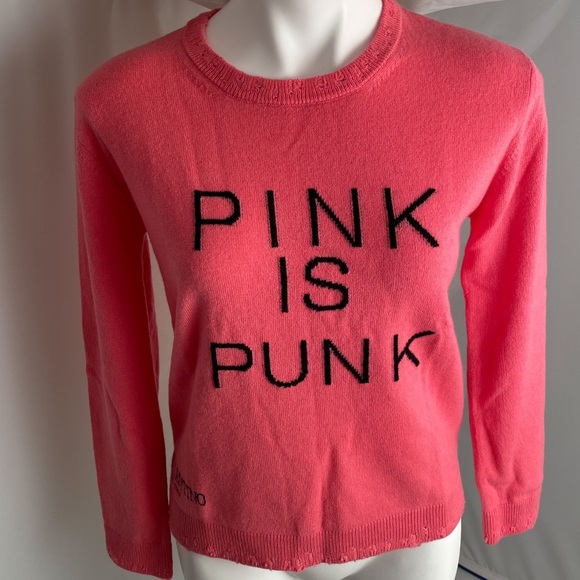 Valentino PINK IS PUNK pink and black graphic lightweight wool cashmere sweater - Picture 2 of 14